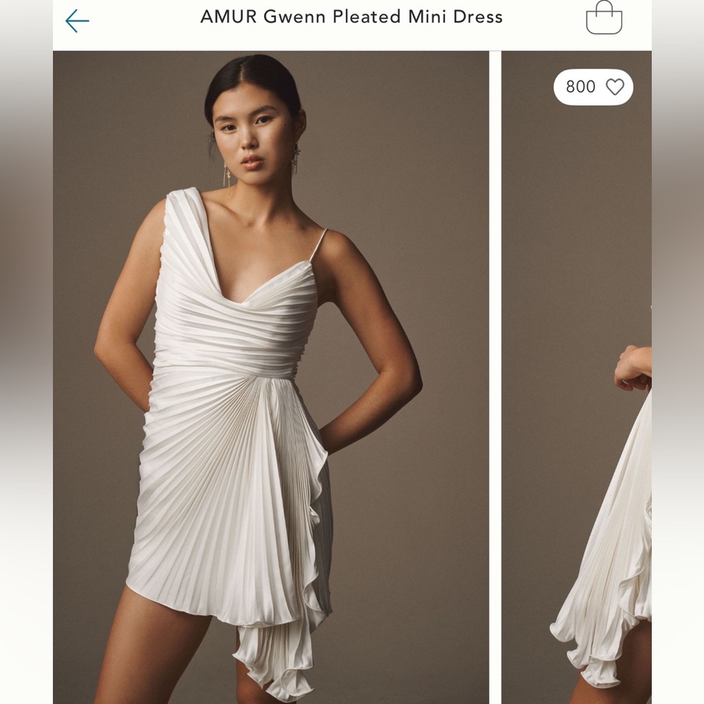 AMUR Asymmetrical White Pleated Dress